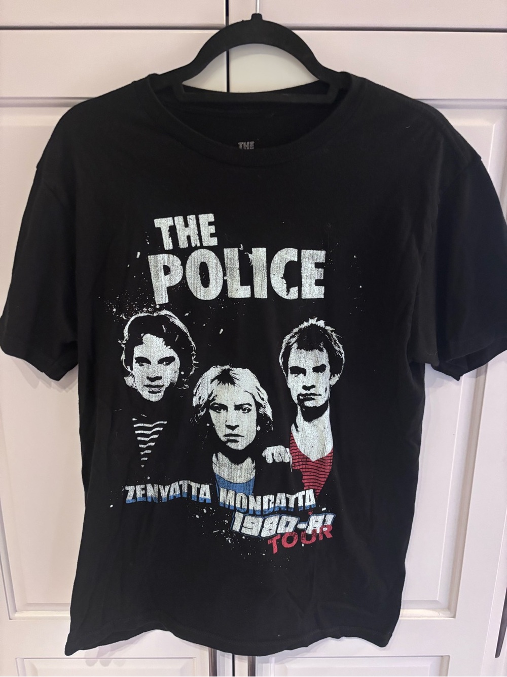 Police Black Graphic Tour Tee with White, Blue & Red Print men’s medium